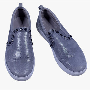 Donald J Pliner Selene Loafer 7.5 Metallic Silver Stud Leather Slip On Sneaker